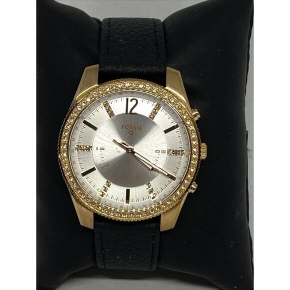 Fossil FTW5016 Women's Black Leather White Analog Dial Hybrid Smart Watch XX786 - Picture 1 of 12